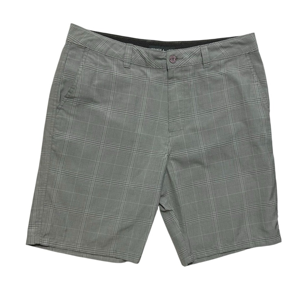 O'Neill Mens Chino Shorts 36 Gray Plaid Hybrid Stretch‎ Walkshort Golf Casual